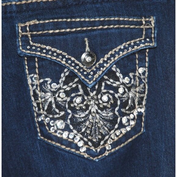 Nine West Denim Blue Jeans Size 10 W30 Straight Leg Embroidered Bling Boot - Picture 2 of 10